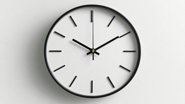Simple analog clock on white background minimalist timepiece design