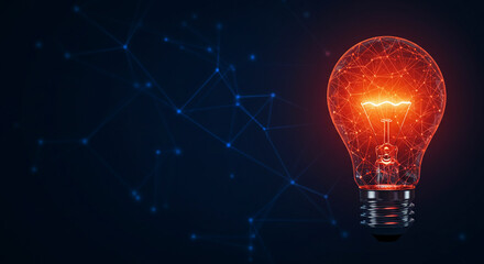 Glowing lightbulb with network connections on a dark blue background