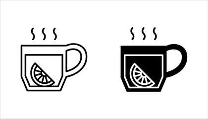 Lemon tea icon set. Hot drink in cup. Antioxidant with vitamin C. Beverage to relax. vector illustration on white background