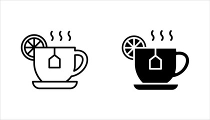 Lemon tea icon set. Hot drink in cup. Antioxidant with vitamin C. Beverage to relax. vector illustration on white background