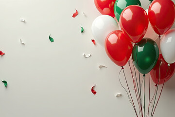 Celebrating italy's republic day with italian flag colored balloons. Festa della Repubblica. Balloons in colors of flag of Italy. Horizontal banner. Copy space. Liberation Day