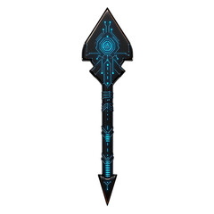 A Satin Black Arrow with Glowing Blue Circuits Alien Isolated on Transparent Background