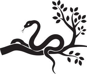 Snake coiled around tree branch silhouette nature design