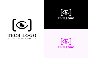 bracket bars with eye vector illustration, icon, minimalist, logo for artificial intelligence, ai vision, coding, programming, web design, software development, tech, and more