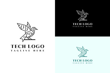 vector illustration of code brackets inside origami bird, logo for hi tech, programing, tech, coding, software house, software development, artificial intelligence, web design, and more