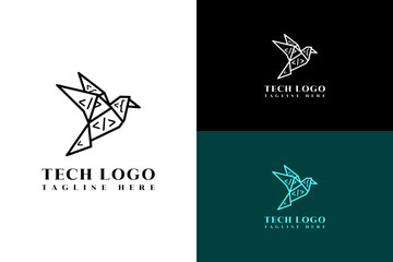 illustration of code brackets in origami birds, icon, vector, logo for programming, artificial intelligence, coding, software house, software development, web design, tech, and more