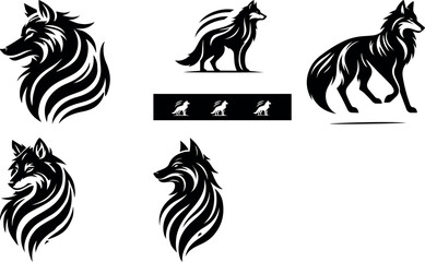 Tribal wolf designs pack black and white vector art