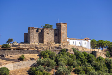 Fototapeta premium Cortegana Castle standing on a hill in Andalusia, Spain