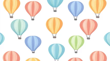 Colorful Hot Air Balloons in a Whimsical Pattern on White Background