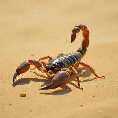 Desert scorpion crawling on sand dune