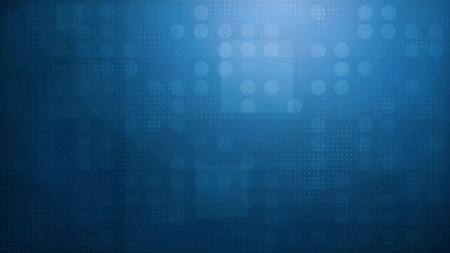 loopable abstract blue digital background with dots grid and slow motion shapes and circles