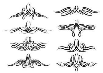 Set of vignette curl elements. Decorative calligraphic dividers or corners.