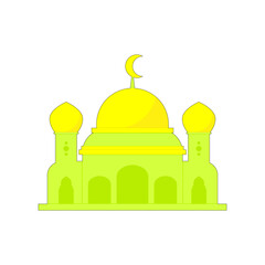 mosque with light green color and yellow dome on white background. vector illustration. muslim theme. islamic building. ramadan. eid al-fitr. eid al-adha.