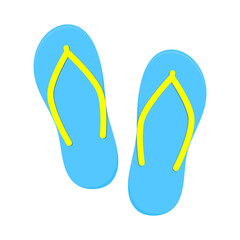 a pair of light blue and yellow flip-flops on a white background. vector illustration