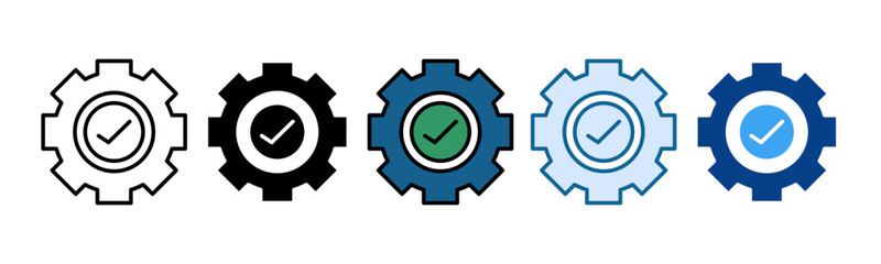 Gear Check Icon Set Multiple Style Collection