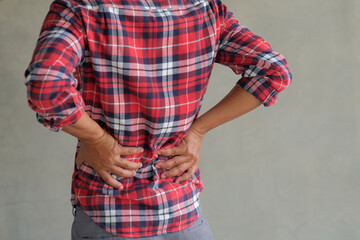 man suffering from back pain, have a backache, health problems, human pain concept.