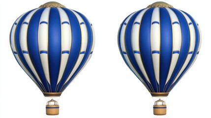 Obraz premium Blue and White Striped Hot Air Balloons in a Bright Sky Background