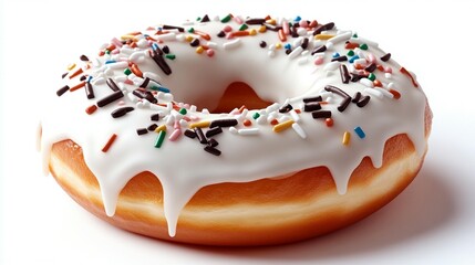 Sweet donut with colorful sprinkles and white icing