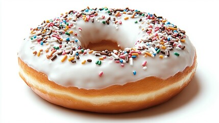 Sweet donut with colorful sprinkles and white icing
