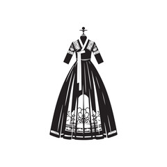 Modern Fusion Hanbok Dress Vector Silhouette – Blending Traditional Korean Elegance with Contemporary Style, Innovative Design, and Cultural Heritage in Minimalist Art.
