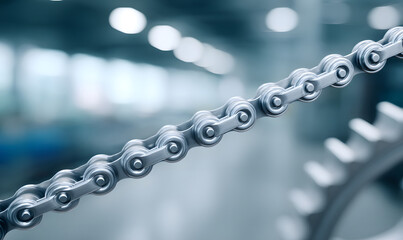 a close-up of a steel chain wrapped around a gear. generative ai