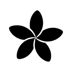 Black and white plumeria flower silhouette with five petals on white background