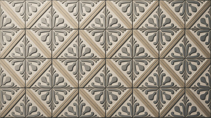 Geometric Floor Tile Design with Vintage Damask Elegance