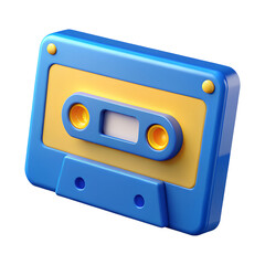 Obraz premium Blue and yellow cassette tape 3d render isolated on transparent background