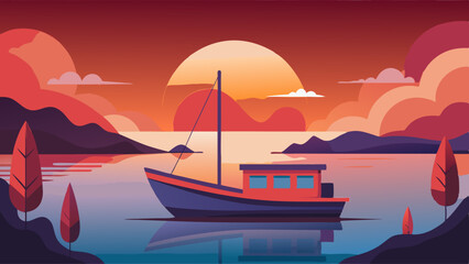 Naklejka premium vector of Minimalist boat and sunset vector illustration