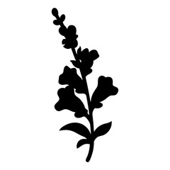 Black Silhouette of a Snapdragon Flower Stem Against a White Background