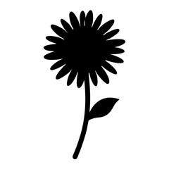 Black silhouette of a sunflower in full bloom on a white background