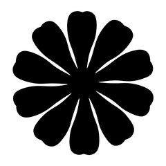 Symmetrical black flower silhouette with rounded petals and a simple design