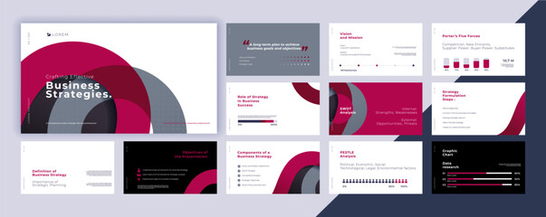 Abstract powerpoint presentation templates set, red modern layout presentation background, banner template, brochure, landing page, company profile, business design package set, vector illustration.