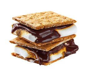 Classic s'mores dessert with toasted marshmallows and chocolate on a transparent background, cut out