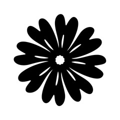 Stylized Black Flower Illustration with White Background, Featuring a Simple Petal Design