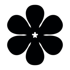 Simple silhouette of a fivepetaled flower with starshaped center in black