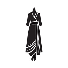 Elegant Sabai Wrap Dress Vector Silhouette – Traditional Southeast Asian Wrap, Graceful Draping, Cultural Heritage, Feminine Charm, and Timeless Minimalist Design.