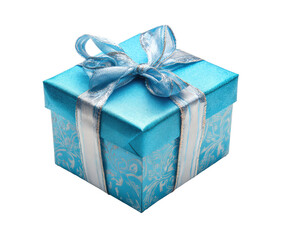 Obraz premium Gift box with blue ribbon for special occasions and celebrations on a transparent background, cut out