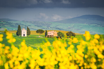 Val d'Orcia, Italy. Cappella di Vitaleta in Tuscany.