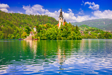 Bled, Slovenia. Famous church on the Lake Bled.