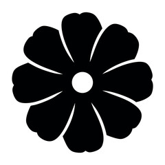 Minimalist black flower silhouette with petal details and center circle cutout design