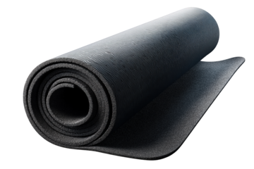 Rolled yoga mat showcasing its thickness and texture, perfect for fitness enthusiasts seeking comfort and support during workouts. mat design emphasizes durability and functionality