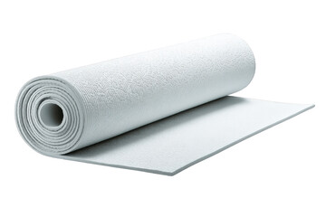 Fototapeta premium Rolled yoga mat with embossed pattern is displayed at diagonal angle, showcasing its texture and design. This mat is perfect for yoga enthusiasts seeking comfort and stability during practice