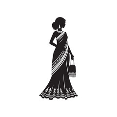 Obraz premium Elegant Sari Vector Silhouette – Traditional Indian Draped Garment, Graceful Flow, Rich Cultural Heritage, Vibrant Fabrics, and Timeless Feminine Beauty.