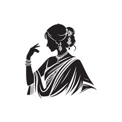 Elegant Sari Vector Silhouette – Traditional Indian Draped Garment, Graceful Flow, Rich Cultural Heritage, Vibrant Fabrics, and Timeless Feminine Beauty.