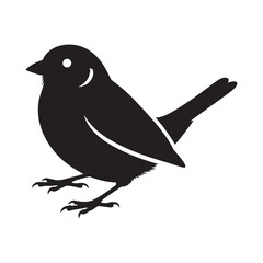 A bold black vector silhouette of a sparrow depicted in minimalistic line art style, perfect for logos, tattoos, or decor.
