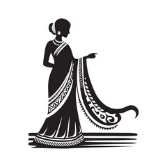 Fototapeta premium Elegant Sari Vector Silhouette – Traditional Indian Draped Garment, Graceful Flow, Rich Cultural Heritage, Vibrant Fabrics, and Timeless Feminine Beauty.