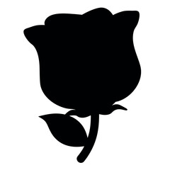 Elegant black silhouette of a blooming rose with a graceful stem and leaf