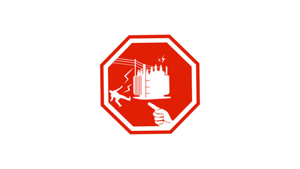 warning, Electrical Substation Transformer, red isolated silhouette