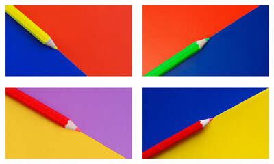Color pencils on vibrant two-tone background for education, graphic design, and advertising concepts